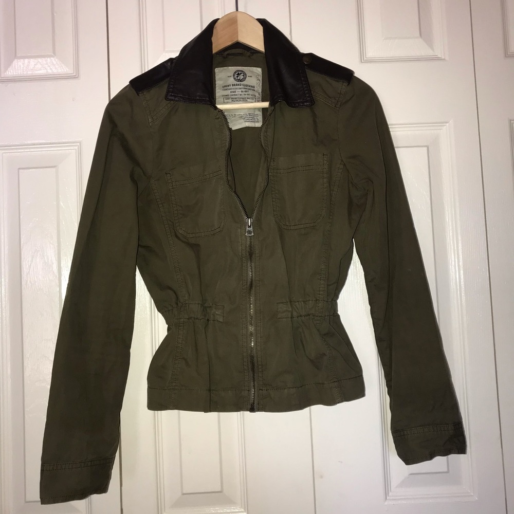 Adjustable Lucky Brand Leather Trim Cargo Jacket